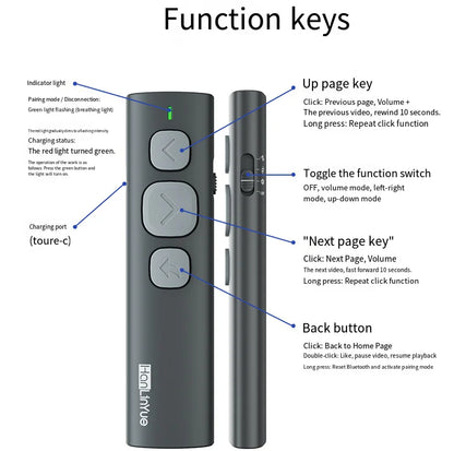 BT Page Turner, e-book reader, smartphone Bluetooth remote control, support for sliding short videos, Android/iOS mobile phones