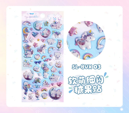 3 pcs/6 pcs Sweet Candy Pets Cat Coffee Cakes Flash Puffy 3D Stickers Scrapbooking Diy Diary Stationery Stickers School Supplies