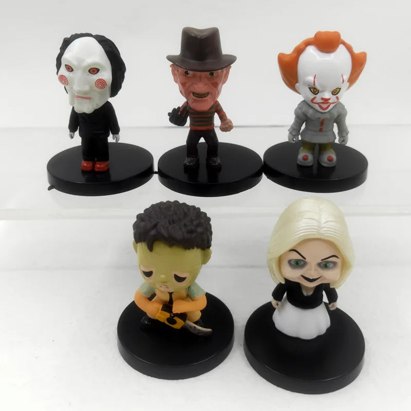 10 Pieces / Set Horror Film Series Jason Freddy Clown Action Figure Toys PVC Model Halloween Gift Vinyl Figurine Doll Gift