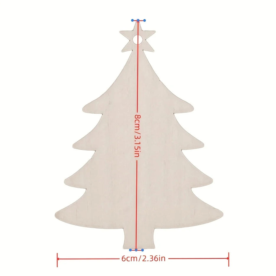 10Pcs Christmas Tree Shape Wooden Crafts Hanging Ornaments Unfinished Christmas Tree Pendant Decoration Wood Slices for Crafts