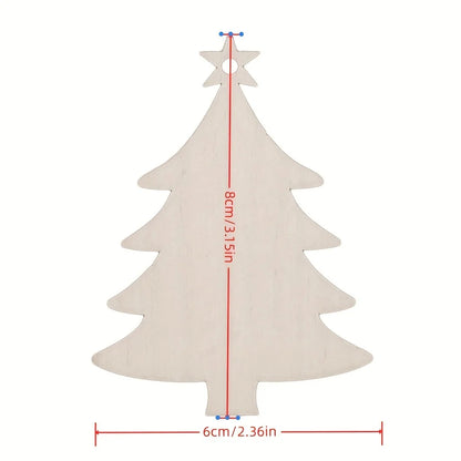 10Pcs Christmas Tree Shape Wooden Crafts Hanging Ornaments Unfinished Christmas Tree Pendant Decoration Wood Slices for Crafts