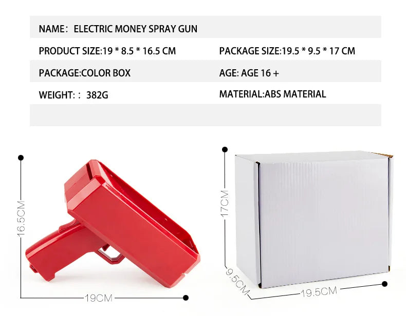 Banknote gun Party Games Pistol Party toys Games Cash Cannon Funny toys gun for banknotes Wedding Golden 100pcs fake money bills