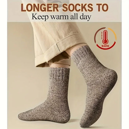 3/5 Pairs Men's Winter Warm Socks, Thick Towel Mid-Calf Socks, Anti-Cold Snow Boots Socks Elastic Solid Color