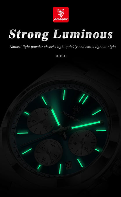 POEDAGAR Fashion Man Watches Chronograph Date Stainless Steel Casual Men Wristwatch Waterproof Luminous Men's Quartz Watch Reloj