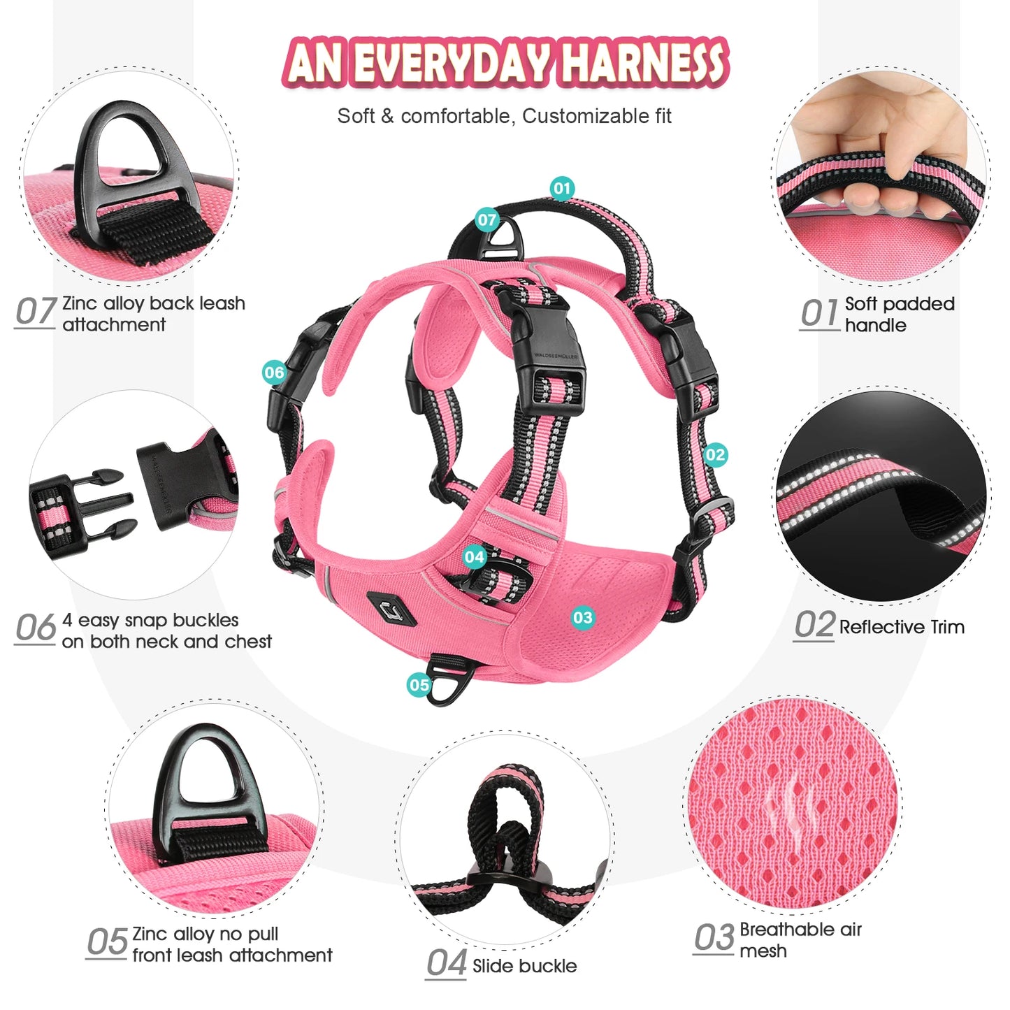Dog Harness and Leash Combo, Escape Proof No Pull Vest Harness, with 5 Feet Leash, Reflective Adjustable Soft Padded Pet Harness