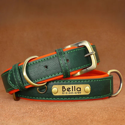 Personalized PU Leather Dog Collar Soft Padded Dog Collars Free Custom Pet ID Name Necklace for Small Medium Large Dogs Pitbull