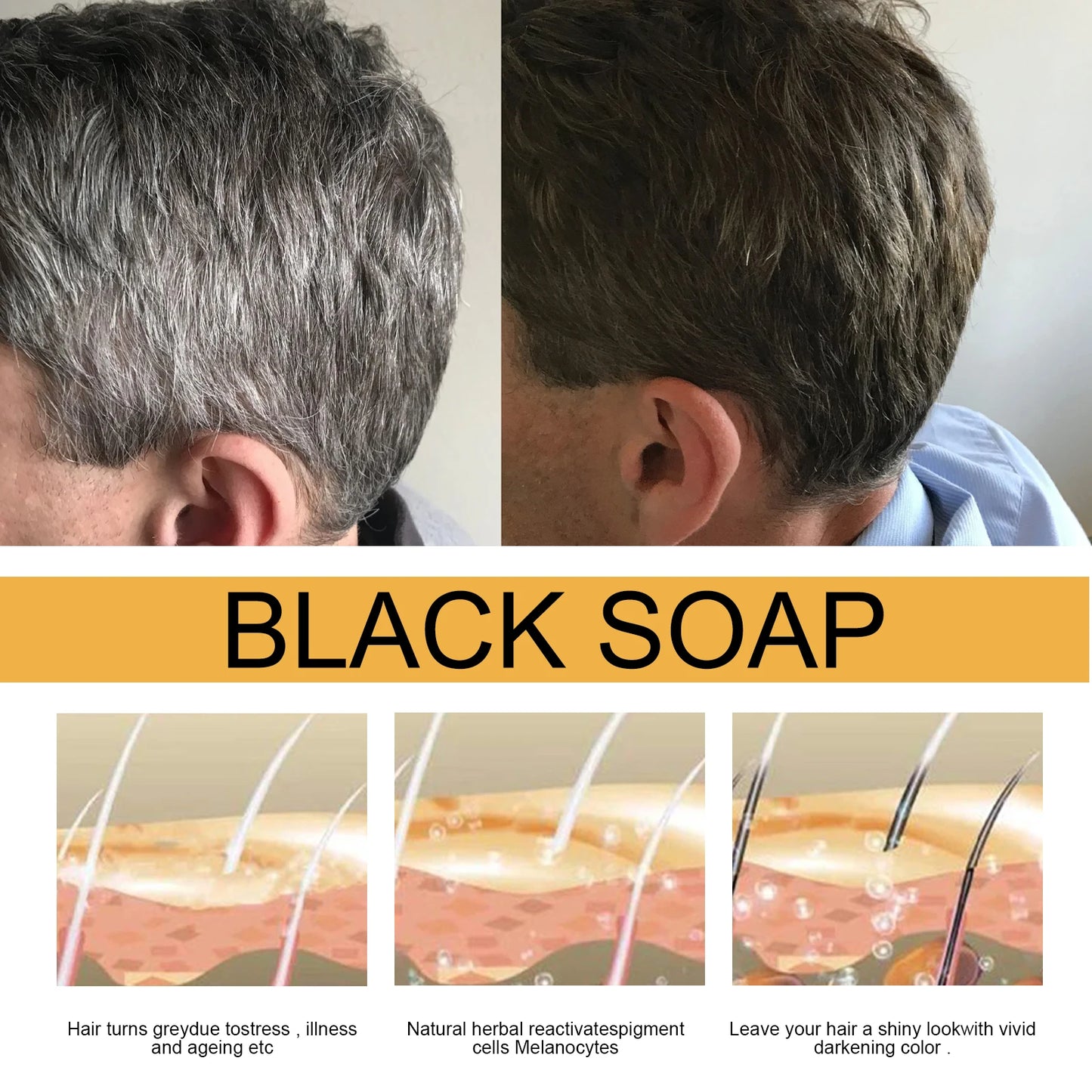 Black Hair Shampoo Soap Repairing Gray White Hair Color Smoothing Nourishing Clean Scalp Removing Dandruff Natural Hair Dye Soap