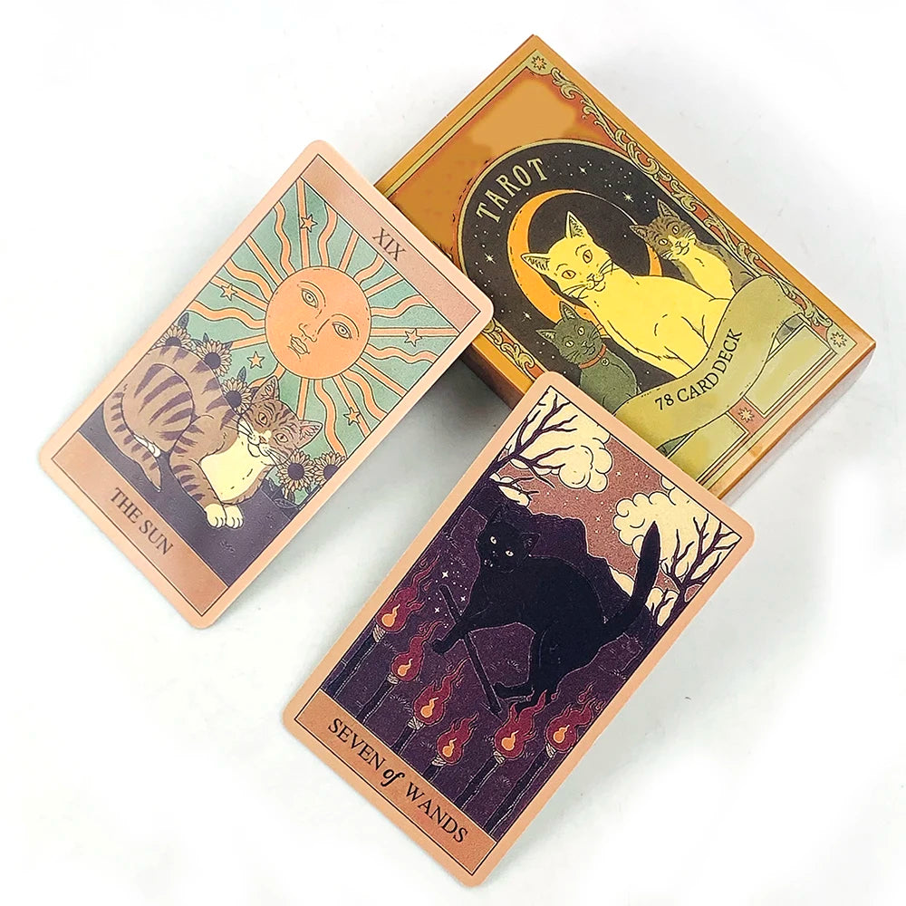 Tarot Cards A 78 Cat-Themed Cards English Visions Divination Edition Deck Borad Playing Games For Cat Lovers,Meditation & Party