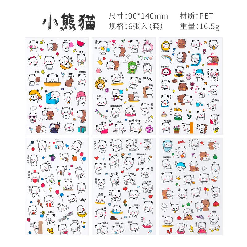 6Pieces/Set Transparent Pvc Waterproof Cartoon Sticker DIY Hand Account Decorative Stickers Kawaii Phone Cup Stickers