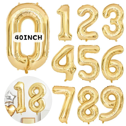 1PCS 40 inch large white gold light gold digital foil balloon for girls' birthdays helium big number0-9 balloon decoration