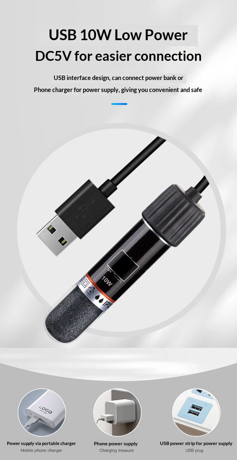 USB Mini Aquarium heating rod for Small Fish Tank 26°C Constant Temperature Aquarium Heater Submersible Thermostat Heater 10W
