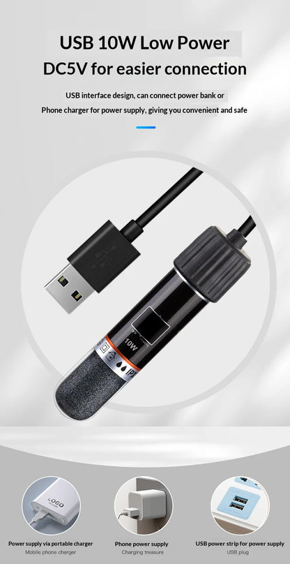 USB Mini Aquarium heating rod for Small Fish Tank 26°C Constant Temperature Aquarium Heater Submersible Thermostat Heater 10W