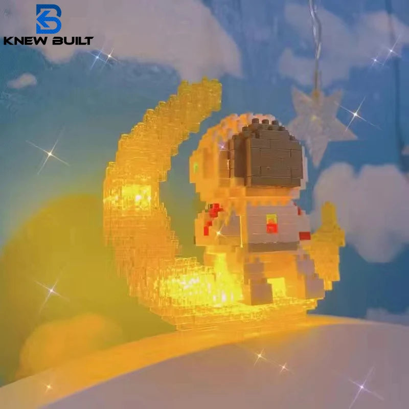 Knew built Luminous Astronaut Moon Micro brick Building Blocks Set Educational Toys LED Light Technology Bricks for Adults