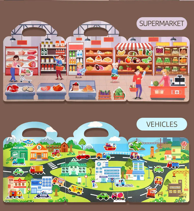 1 Book Jelly Sticker Book Quiet Book DIY Fun for Children's Scene Stickers Repeatedly Paste Puzzle Sticker Book