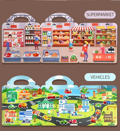 1 Book Jelly Sticker Book Quiet Book DIY Fun for Children's Scene Stickers Repeatedly Paste Puzzle Sticker Book