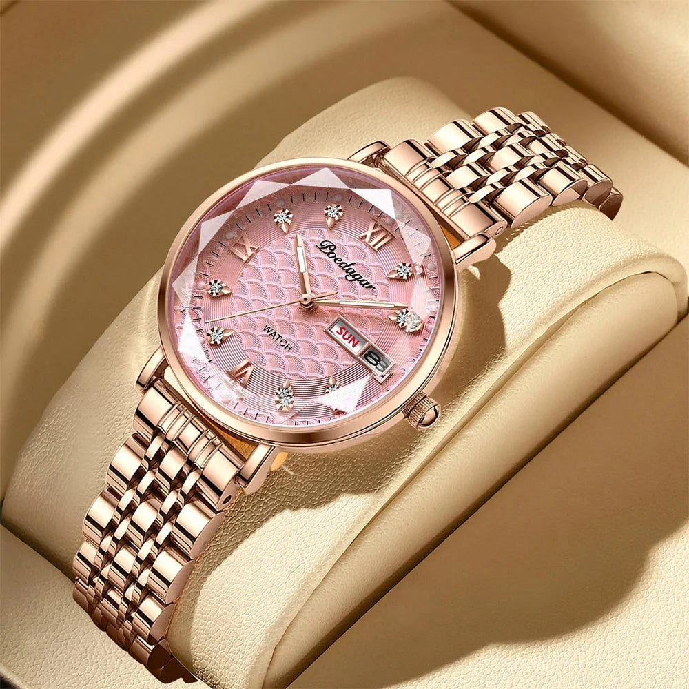POEDAGAR Top Elegant Women's Watches Stainless Steel Date Week Woman Watch Waterproof Luminous Fashion Ladies Watch Quartz Reloj