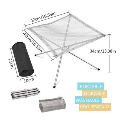 Portable Outdoor BBQ Bonfire Rack, BBQ Fire Pit Grill, Stainless Steel Mesh Fire Pit Wood Stove Stand, Foldable Fire Frame Rack