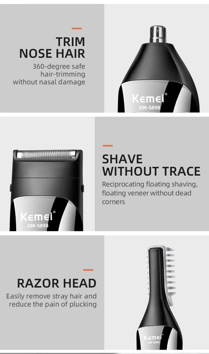 Kemei Waterproof 11-in-1 Men's Grooming Kit Electric Beard Trimmer Shaver Hair Clipper Rechargeable Nose Hair Trimmer KM-5898