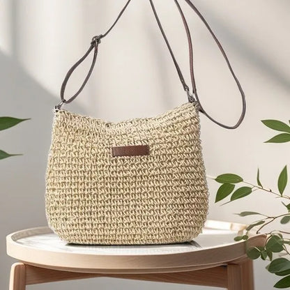 Straw woven bag, single shoulder, women's fashionable weaving, ins style, seaside beach, crossbody bag for women