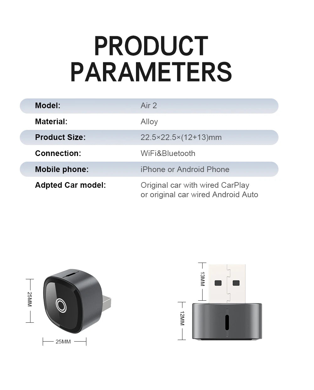 XUDA 2in1 Wireless CarPlay Adapter Android Auto AI Smart Box Car Intelligent Systems For VW Toyota Nissan Honda Ford Benz