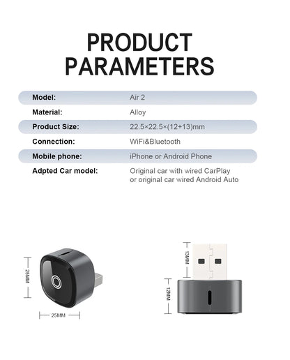 XUDA 2in1 Wireless CarPlay Adapter Android Auto AI Smart Box Car Intelligent Systems For VW Toyota Nissan Honda Ford Benz