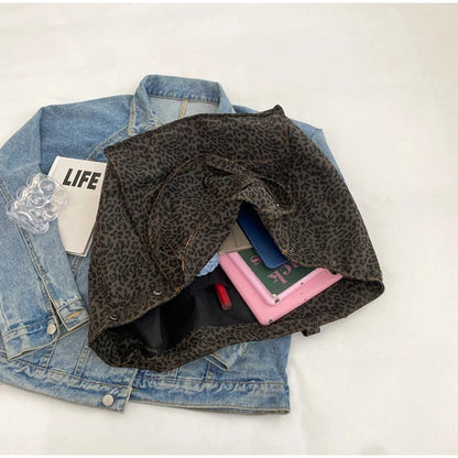 Vintage Leopard Print Women's Handbag Fashion Large Capacity Leopard Print Canvas Bag Underarm Bag Large Shopping Bag Women' Bag