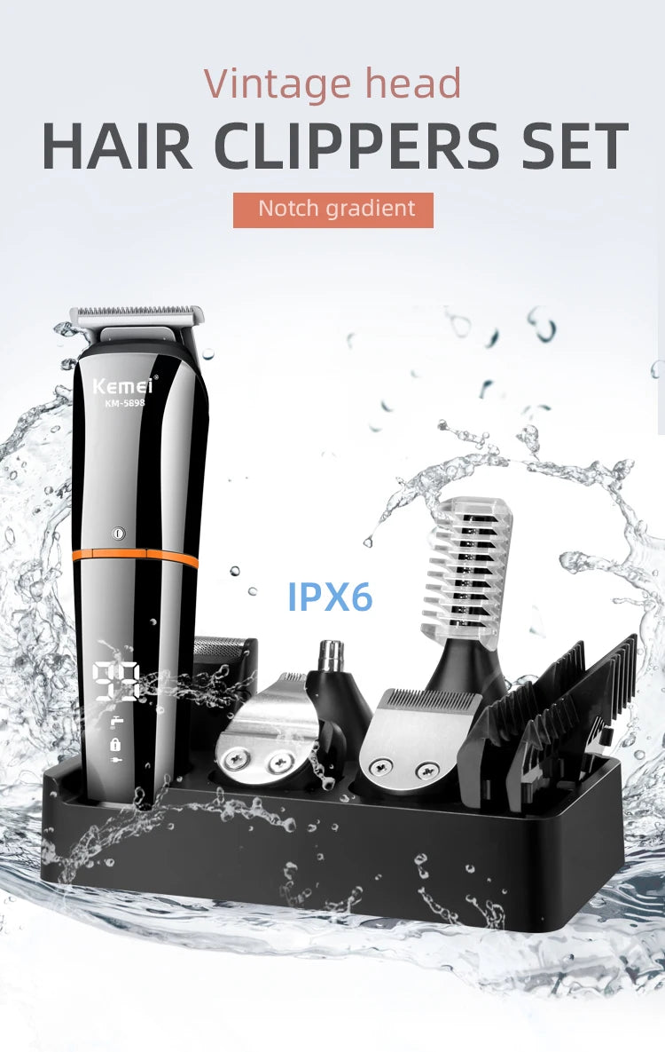 Kemei Waterproof 11-in-1 Men's Grooming Kit Electric Beard Trimmer Shaver Hair Clipper Rechargeable Nose Hair Trimmer KM-5898