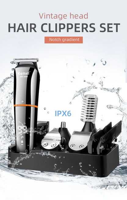 Kemei Waterproof 11-in-1 Men's Grooming Kit Electric Beard Trimmer Shaver Hair Clipper Rechargeable Nose Hair Trimmer KM-5898