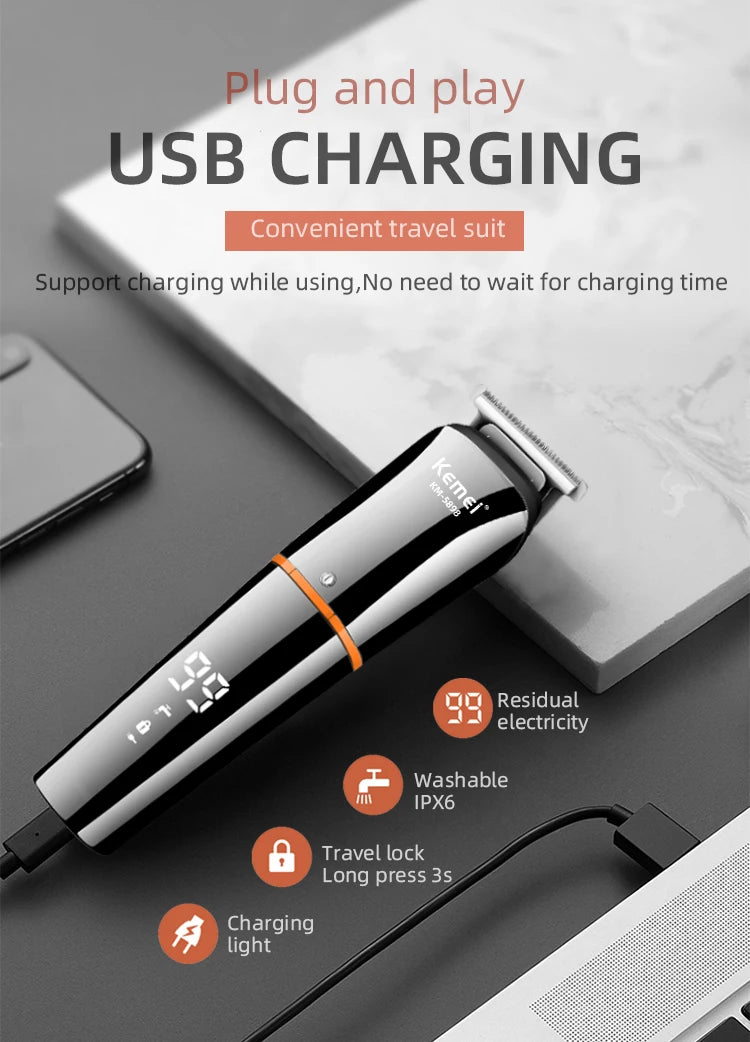 Kemei Waterproof 11-in-1 Men's Grooming Kit Electric Beard Trimmer Shaver Hair Clipper Rechargeable Nose Hair Trimmer KM-5898