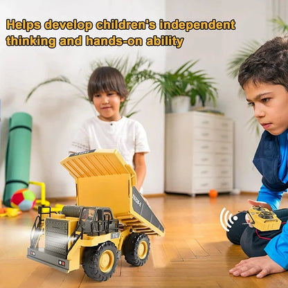 4WD Remote Control Excavator Toy Radio Controlled RC Dump Truck Vehicle Crawler Bulldozer Construction Buggy Light and Sound Car