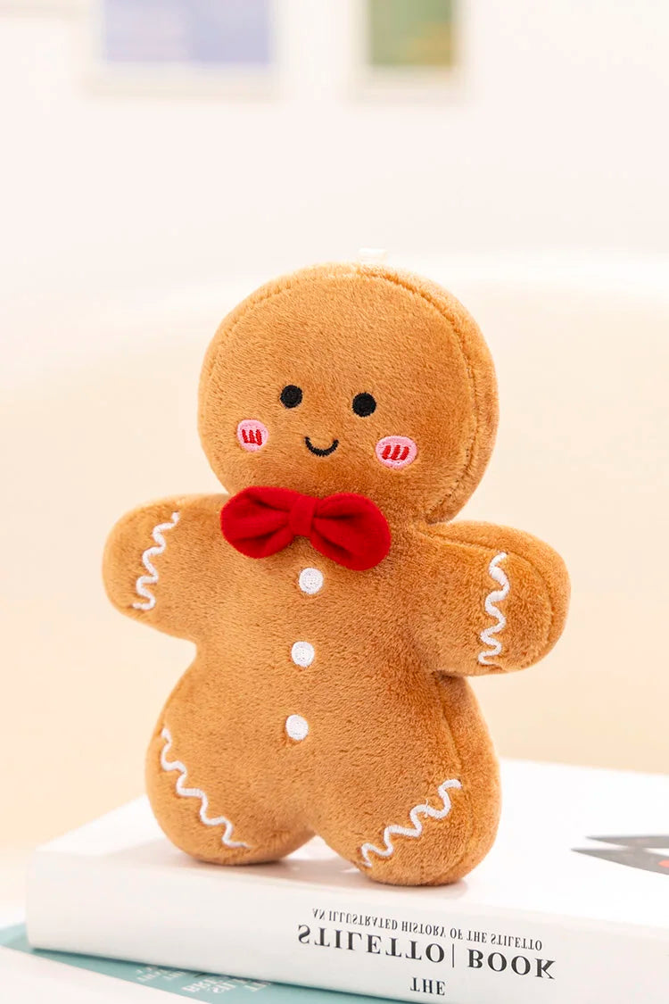 Adorable Ginger Bread Plush Toy Stuffed Caramel Chocolate Gingerbread Man Cushion Christmas Tree House Bow Ring Decor Xmas Deer