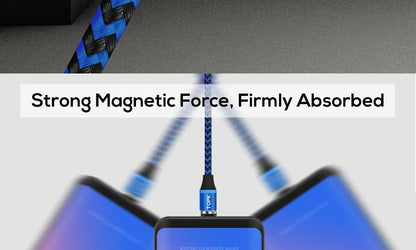 Magnetic Charging Cable 3 IN 1 TOPK 360 Rotation Magnetic Phone Charger Cable with LED Light for Micro USB Type C Cable