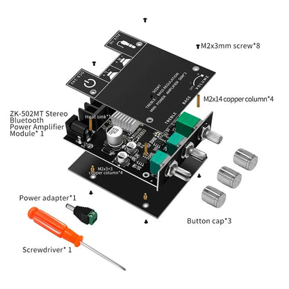 ZK-502MT 2.0 Stereo Bluetooth Audio Digital HIFI Amplifier Board Module 50W * 2 High and Low Bass Tunes