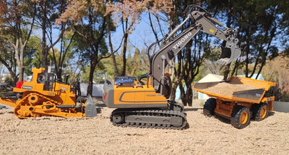 4WD Remote Control Excavator Toy Radio Controlled RC Dump Truck Vehicle Crawler Bulldozer Construction Buggy Light and Sound Car