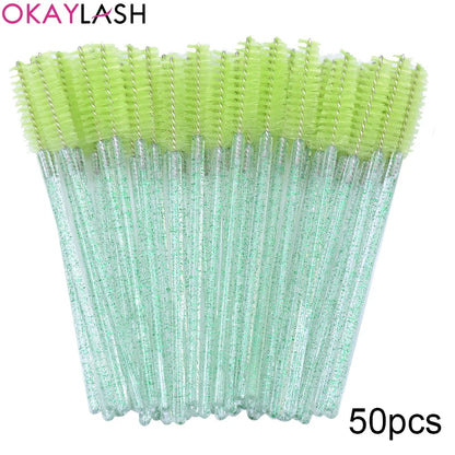 50Pcs Disposable Micro Glitter Eyelash Mascara Wands Mini Crystal Eye Lashes Brush Comb Eyebrow Spoolies Makeup Beauty Tools