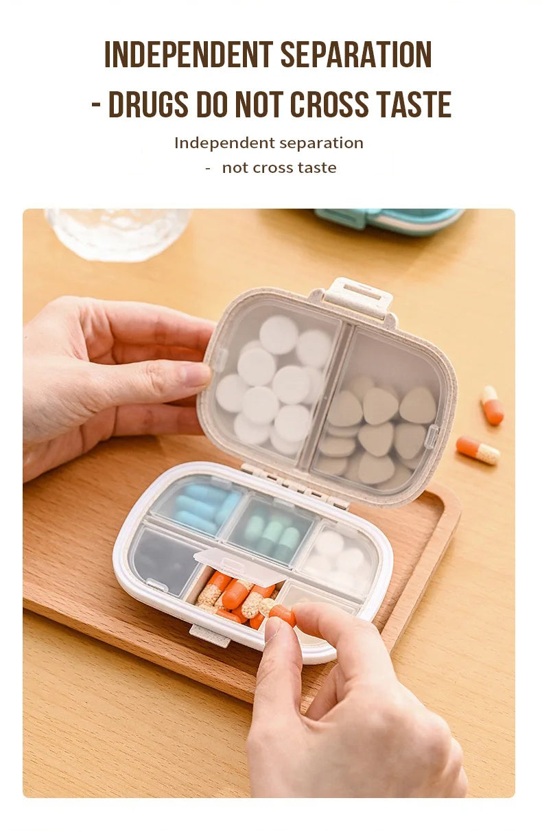 8 Grids Organizer Container For Tablets Travel Pill Box With Seal Ring Small Box For Tablets Wheat Straw Container For Medicines