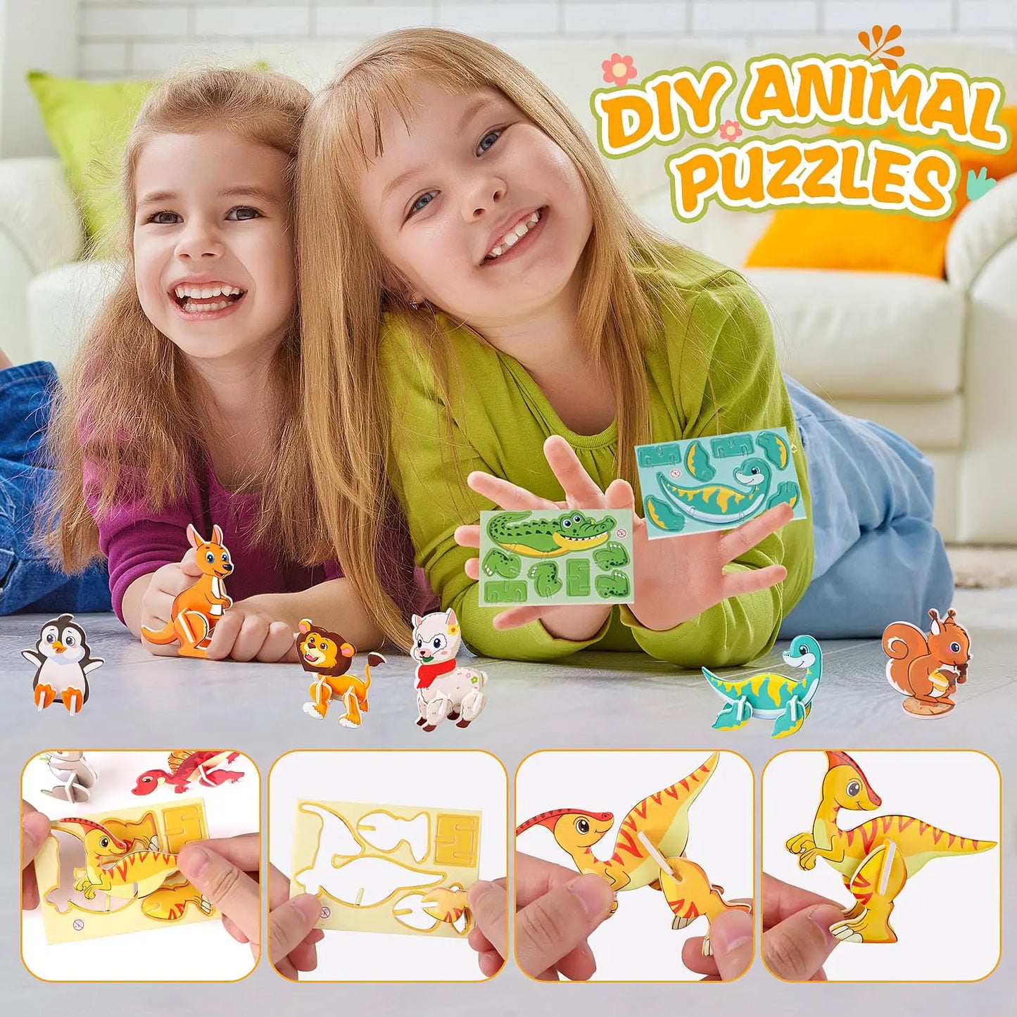 30pcs/set 3D Cartoon Puzzles Educational Toys Insect, Dinosaur, Animal, and Vehicle Themes 3D DIY Cardboard Puzzles