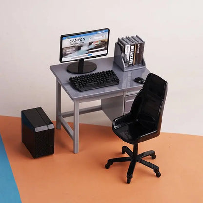 1 Set 1/12 Dollhouse Miniature Computer Keyboard Chair Desk Kit Home Study Room Furniture Decor Micro Scene Props