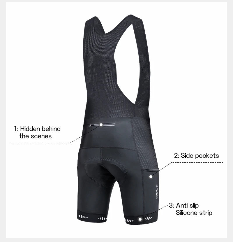 X-TIGER Men's Cycling Bike Bib Short with Phone Pockets 5D Padded Shockproof Breathable Quick-Dry Biking Bicycle Bib Tights