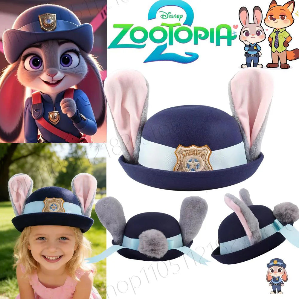 New Disney Zootopia 2 Judy Bendable Bunny Ear Sheriff Hat | Movie Cos Accessory | Xmas/Anime Rabbit Police Headwear