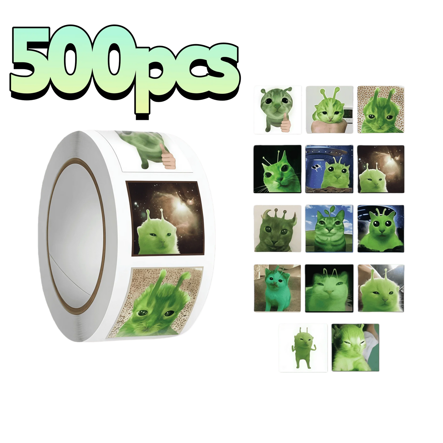 500Pcs Funny Alien Cat Stickers, Quirky Extraterrestrial Kitten Decals for DIY, Journal & Gift Embellishment