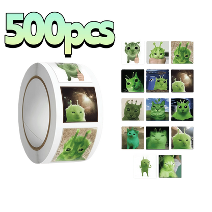 500Pcs Funny Alien Cat Stickers, Quirky Extraterrestrial Kitten Decals for DIY, Journal & Gift Embellishment