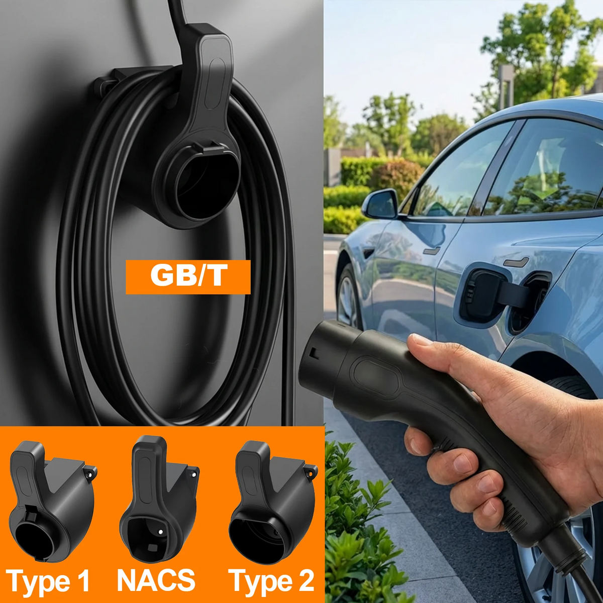 Portable EV Charger Holder Stand — for TESLA Nacs Type 1 Type2 GB/T Car Charger Wall Mount Bracket, Car Charging Cable Bracket