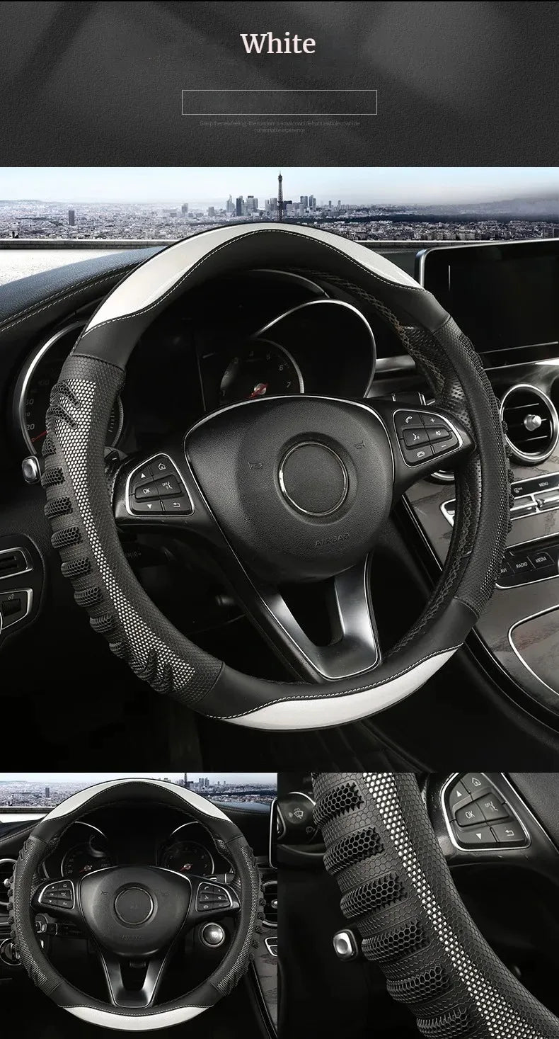 Three-dimensional Honeycomb Steering Wheel Cover  Durable Leather Cover with Anti-slip Linning Universal 14.5-15in