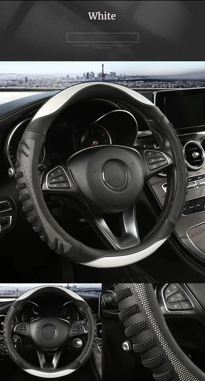Three-dimensional Honeycomb Steering Wheel Cover  Durable Leather Cover with Anti-slip Linning Universal 14.5-15in