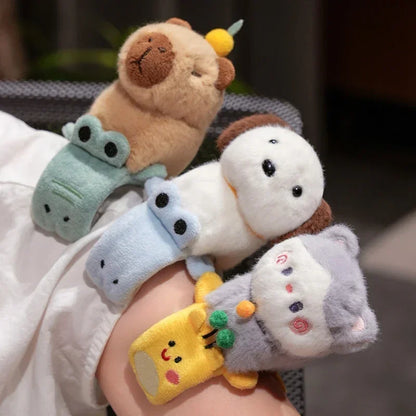 Capybara Slap Snap Wrap Capibara Plushie Wristband Bracelet Kawaii Cute Dog Cat Plush Toy Hand Ring Creative Funny Gift