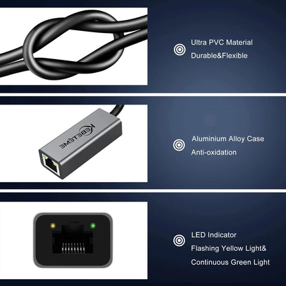 Kebidumei 1000Mbps USB Ethernet Adapter USB 3.0 Network Card to USB RJ45 Lan for PC MacBook Win 10/11 Xiaomi Ethernet USB Cable
