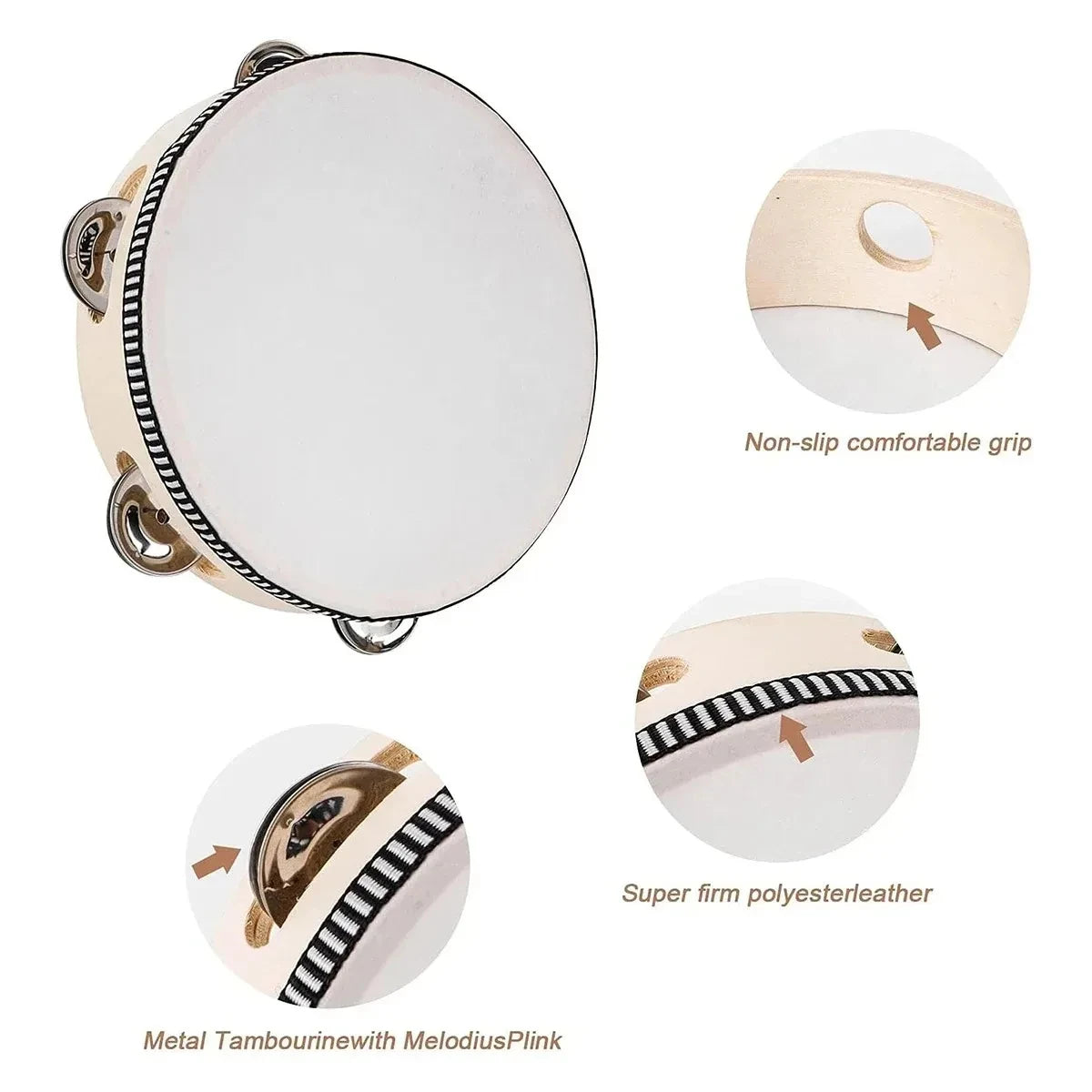 6inch Handheld Tambourine Metal Jingles Percussion Drum for KTV Party Games Handheld Musical Instrument