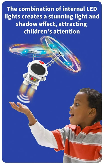 Levitating Luminous Flying Robot Astronaut Toy Aircraft Hand-Controlled Drone Interactive with Lights Outdoor Toys for Kids Gift