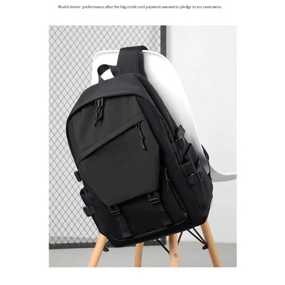 One 15 Inch Polyester Waterproof Solid Color Simple Men's Backpack Fashion Couple Student Computer Backpack